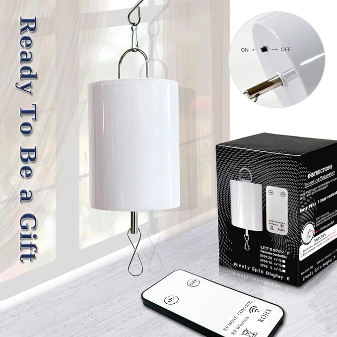 Hanging Display Motor with Remote Battery Operated 20 RPM Rotating Motor for Wind Spinner Mobile Yard Decor Hanging Ornaments Garden Sculptures-Medium Speed