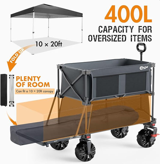 Portal Collapsible Large Double Decker Wagon with Brakes, 660lb Foldable Heavy Duty Utility Wagon Cart, 400L All-Terrain Big Wheels & 54" Extra Long Extender for Sports, Camping & Outdoor Use