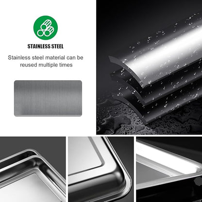 10 Pack Stainless Metal Trays, Stainless Steel Seed Starter Carry Tray for Nursery Seedling Pots Water Collection Transplantation (10.63 inch×14.17 inch, 1.18" Height)