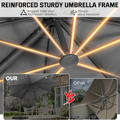 Hotime 10ft Patio Umbrella Outdoor Patio Windproof and Height adjustable, Heavy Duty Aluminum Round Offset Patio Umbrella Cantilever Pool Umbrella with 360°Rotation for Garden Deck Pool, Gray