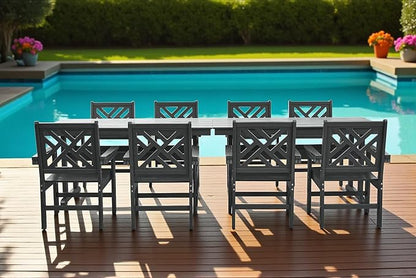 10 Piece HDPE Outdoor Dining Set for 8, Patio Dining Furniture Set with 2 Table and Umbrella Hole, Outdoor Table and Chairs for Garden, Poolside, Backyard, Deck