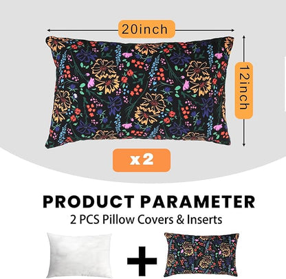 idee-home Outdoor Pillows with Inserts Included, Patio Outside Lumbar Pillows Waterproof Set of 2, 12 x 20 inch