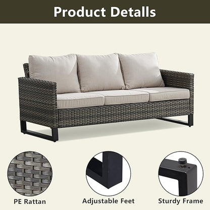 Rilyson Wicker Outdoor Patio Furniture Set - 5 Piece Patio Conversation Set with 2 Wicker Armrest Chairs,2 Rattan Ottoman and 1 Couch for Outside Porch Deck Backyard Garden(Mixed Grey/Beige)
