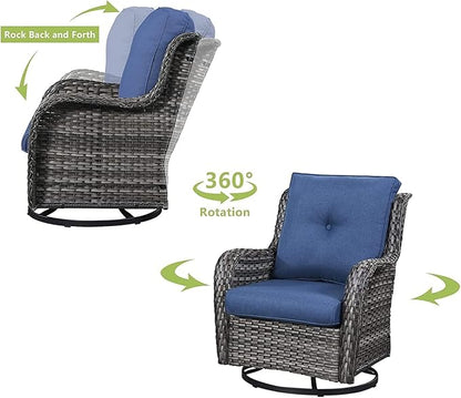 HUMMUH 6 Pieces Patio Furniture Set with Fire Pit Table Outdoor Conversation Set PE Wicker Patio Couch Swivel Glider Chairs Ottomans for Balcony Garden,Lawn,Deck