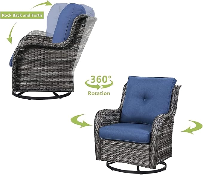 HUMMUH 6 Pieces Outdoor Patio Furniture Set Wicker Swivel Patio Chairs with Ottomans 2 Seater Outdoor Sectional Sofa/Patio Loveseat with Coffee Table