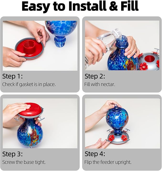 Hummingbird Feeders, 34OZ 4 Perch Ant Moat Leakproof, Garden Decor Bird Gifts (Starry Tides)