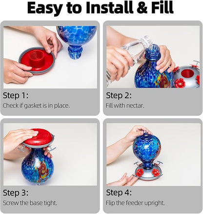 Hummingbird Feeders, 34OZ 4 Perch Ant Moat Leakproof, Garden Decor Bird Gifts (Starry Tides)
