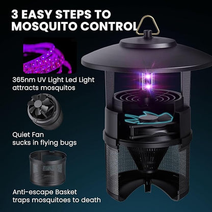 Mosquito Trap Outdoor, Flying Insect Bug Trap with Lighting, Sleep and Timer Functions, Gnat Flies Moths Wasps Beetles Catcher, Indoor Bug Mosquito Zapper Alternative, Black