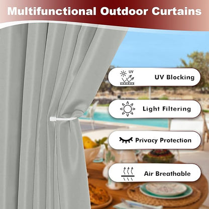 HolidayIdeas Grommet Outdoor Curtains for Patio Waterproof 8 Pcs All Weather Balcony Outside Curtains for Apartments, Gazebo, Pergolas, Porch, 54x84 Inch, Silver Grey