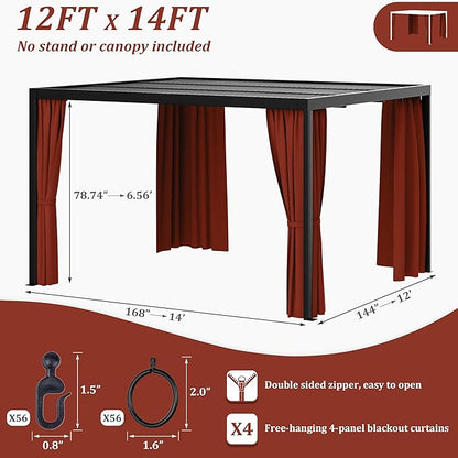 Gazebo Universal Replacement Privacy Curtain,12'×14' Gazebo Outdoor Waterproof Curtains, 4-Panels Sidewall Curtains with Double Zipper for Patio Canopy, Garden and Backyard (Curtain Only)