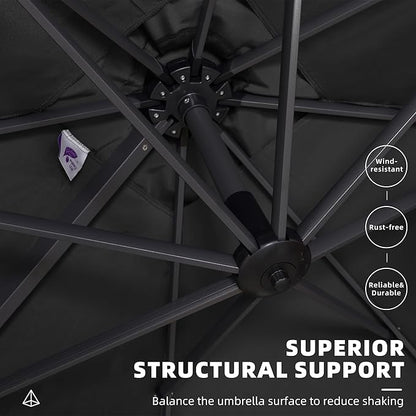 PURPLE LEAF 10' X 13' Square Cantilever Umbrella Patio Umbrella with Base Outdoor Umbrella Aluminum Offset with 360-degree Rotation for Garden Deck Pool Patio Black
