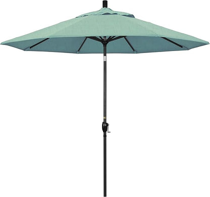 California Umbrella 9' Round Aluminum Market Umbrella, Crank Lift, Push Button Tilt, Black Pole, Sunbrella Spa