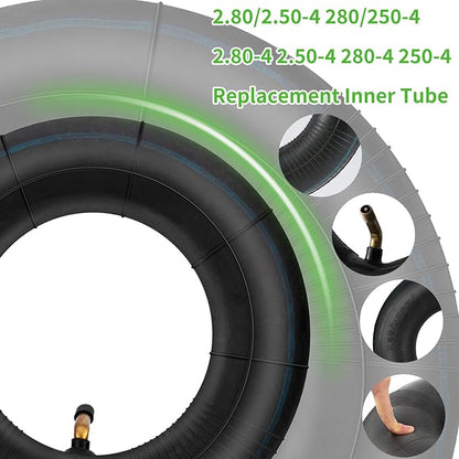 2.80/2.50-4" Inner Tubes, 2 Pack Heavy Duty 2.80 2.50-4/280/250-4 Replacement Tire Inner Tube with Bent Valve for Scooters, Hand Trucks, Wheelbarrows, Utility Cart, Dollys, Lawn Mowers, Trolleys