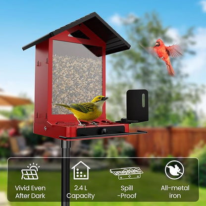 All-Metal Bird Feeder, Wall & Pole Mountable, 2.4L Large Capacity, Heavy-Duty Chew-Proof & Weather-Resistant Design, Easy to Clean & Fill, Attracts Wild Birds for Backyard & Garden