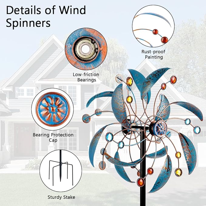 Stargarden Wind Spinners Outdoor, Metal Kinetic Wind Spinner Decorative Wind Sculptures & Spinners, 13 Inch Double Pinwheels for Yard and Garden