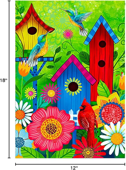 2 pieces spring summer bird garden flag welcome flag, vertical double-sided small yard flag 12 x 18 inches for outdoor family seasonal farmhouse yard lawn outdoor decoration