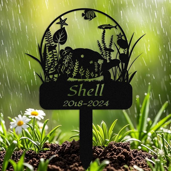 Custom Floral Turtle Memorial Stake,Personalized Metal Turtle Grave Marker,Outdoor Tortoise Sign Garden Yard Decor,Gift for Turtle Lover Turtle-2 14inch