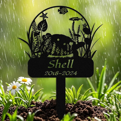 Custom Floral Turtle Memorial Stake,Personalized Metal Turtle Grave Marker,Outdoor Tortoise Sign Garden Yard Decor,Gift for Turtle Lover Turtle-2 16inch