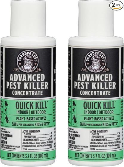 Grandpa Gus's Advanced Natural Pest Control with Clove & Cottonseed Oil - Indoor/Outdoor Insect Killer for Spiders, Ants, Roaches, Earwigs, Bed Bugs & More, Pet-Friendly, Concentrate 2 Pack