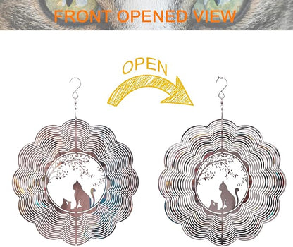 SPRING SONG Cat 3D Kinetic Wind Spinner for Yard and Garden Mirrored Stainless Steel Spinner Indoor and Outdoor Hanging Decor Crafts Ornament Gifts Kinetic Art Yard Garden Hanging Wind Spinner