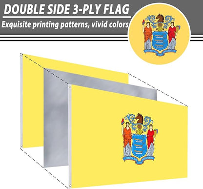 FLAGWIN New Jersey Flag 3x5 FT - 3 Ply Double Sided Polyester Flag with Brass Grommets - Vivid Color and Fade Proof State of New Jersey Flags 3x5 Outdoor