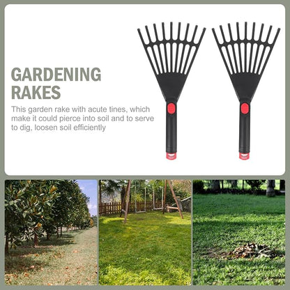BESPORTBLE 2-Pack Small Hand Rakes - Lightweight Plastic Garden Rakes for Raised Garden Bed, Leaves, Lawns & Tight Spaces, Easy-Grip Ergonomic Handle (No Rust/Bend)