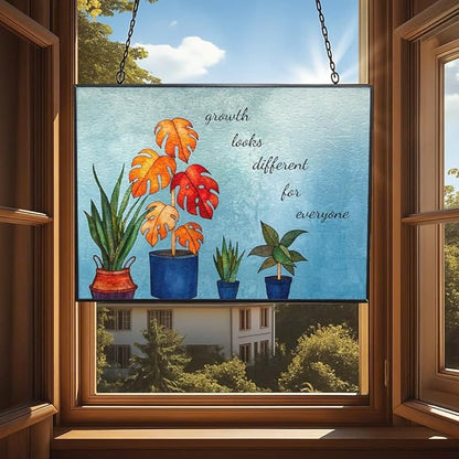 Customized Rectangle Mental Health Poster for Therapy, Motivational Stained Glass Window Hangings, Handcrafted Stained Glass Suncatchers, Gift for Cat Lovers Nature Lovers 15"x11"