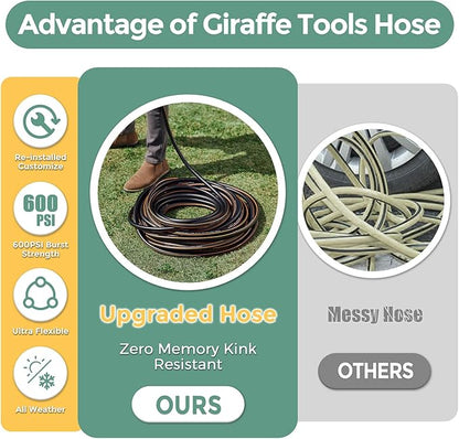 Giraffe Hybrid Garden Hose 5/8" x 25ft, Custom Length, NO Kink, Flexible, Leakproof Hose with Male to Female Fittings, 600 Burst PSI