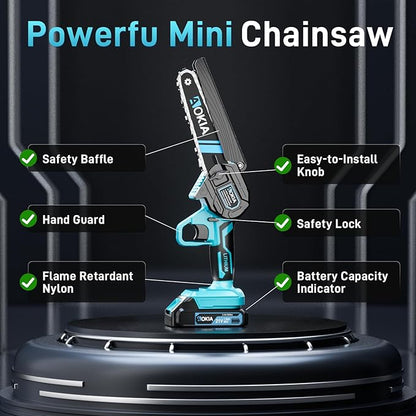 Cordless Mini Chainsaw 21V,6In Electric Chainsaw,Handheld & Portable Power Chain Saw for Tree Trimming Pruning Garden & Yard Work,2 Battery Chain Saw Gifts for Men Women Dad Blue