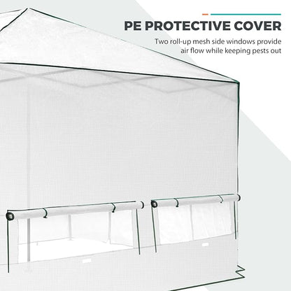 EAGLE PEAK Replacement Cover for 12x8 Portable Walk-in Pop up Greenhouse, Front and Rear Roll-Up Zipper Entry Doors and 4 Large Roll-Up Side Windows (Frame Not Included), White
