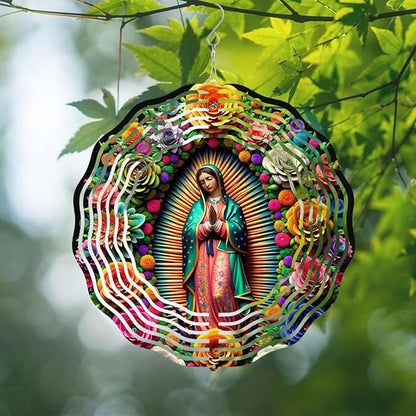 Virgin Mary Wind Spinner, Metal Wind Spinners Outdoor/Indoor,Virgin Mary Hanging Garden Decor for Outside, Stainless Wind Spinners for Yard and Garden 10 inch 3D (25.76X25 CM)