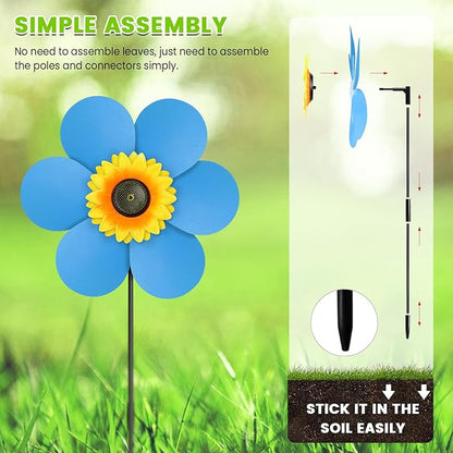 6PCS Sunflower Wind Spinners with Stakes 14" W x 29" H Wind Spinners Lawn Pinwheel Rainbow Windmill Outdoor Pinwheels for Yard Decoration（Multicolor）