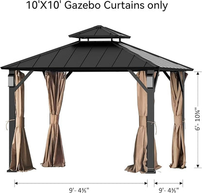 Gazebo Curtain Replacement Universal 4-Panel Sidewalls 10' x 10', Outdoor Gazebo Privacy Curtains with Zipper, Replacement for Outdoor, Patio Canopy, Garden and Backyard (Curtain Only)