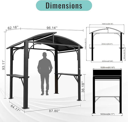 Domi 8x5FT Hardtop Grill Gazebo, Outdoor BBQ Gazebo with 2 Side Shelves and Bottle Opener, Outdoor Grill Canopy with Galvanized Steel Double Roof for Patio Lawn Backyard Deck, Grey