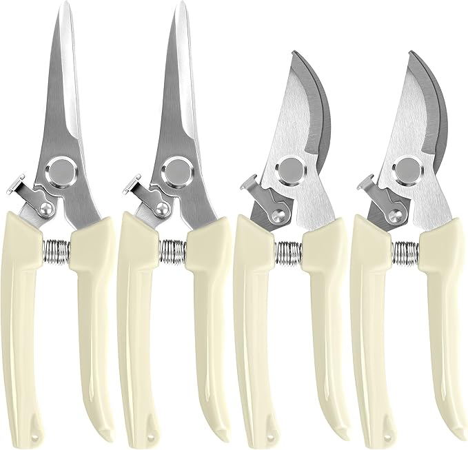 4 Pack Garden Shears, Stainless Steel Shears Gardening Tools, Scissors, Garden Clippers, Pruning Shears (White)