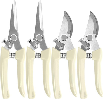 4 Pack Garden Shears, Stainless Steel Shears Gardening Tools, Scissors, Garden Clippers, Pruning Shears (White)