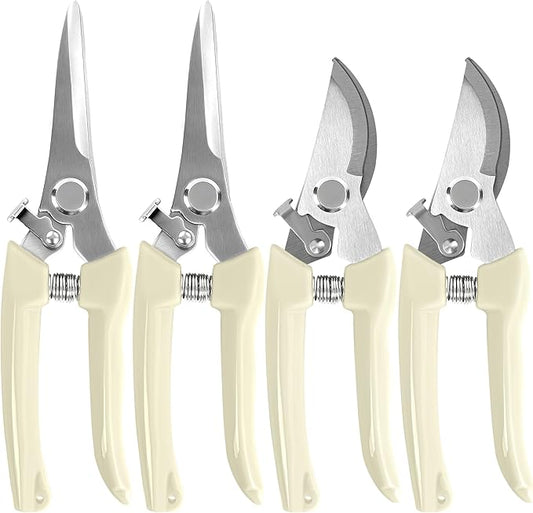 4 Pack Garden Shears, Stainless Steel Shears Gardening Tools, Scissors, Garden Clippers, Pruning Shears (White)