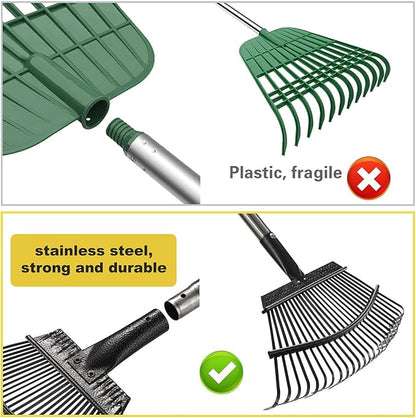 HOSKO 79 Inch Leaf Rake, 25 Tines Garden Rakes with Adjustable Sectional Handle for Quick Clean Up of Lawns, Garden, Farm, Pasture, Yard and Chicken Coop