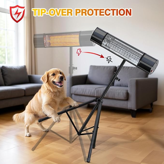 Outdoot Electric Heater, Electric Patio Heater for Outdoor/Indoor Use, Wall Mounted Or Tripod Infrared Garage Heater, 1500W, Remote Control, Black