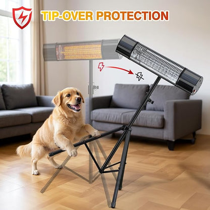 Outdoot Electric Heater, Electric Patio Heater for Outdoor/Indoor Use, Wall Mounted Or Tripod Infrared Garage Heater, 1500W, Remote Control, Black