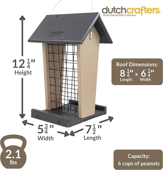 DutchCrafters Plastic Poly Hanging Whole Peanut Bird Feeder for Large Birds, Woodpeckers, Crows, Blue Jays for Outdoor, Garden, Yard - USA Amish Made (Black & Weatherwood)