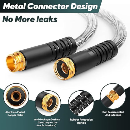 Garden Hose 50 FT with 10-Function Nozzle, Leak-proof Metal Connector Water Hose, No Knots, Kink-Free, Lighter, Anti-Pets, Wear-Resistant, 3/4 GHT, Metal Hose for Garden, Yard, Outdoor