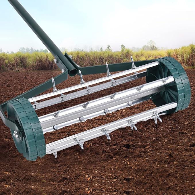 S AFSTAR 17-Inch Rolling Lawn Aerator, Spike Lawn Aerator Roller with 50-Inch Anti-Slip Handle & Tine Spikes, Garden Grass Lawn Soil Aeration Tool, Lawn Aerator Machine for Garden Patio Yard