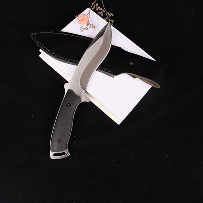 MASALONG kni227 dog leg straight fxied blade Bowie full tang Hunting Knife with Leather Sheath for Camping, Hiking, Survival