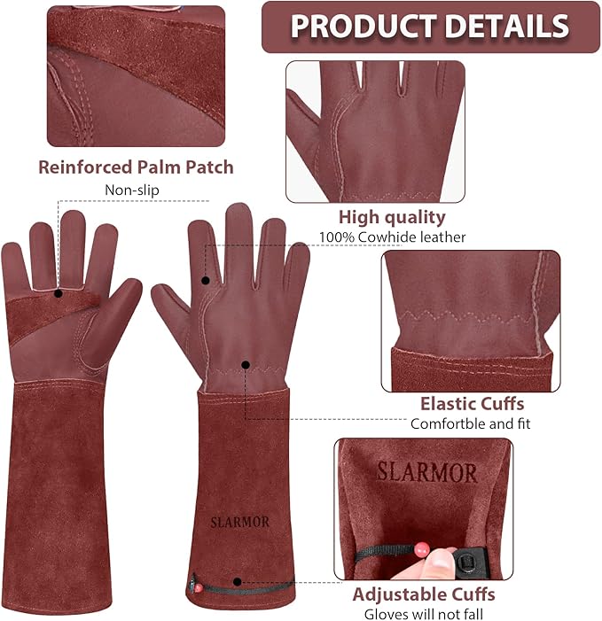Long Gardening-Gloves Women/Men-Thorn proof Rose Pruning Heavy Duty Gauntlet-L