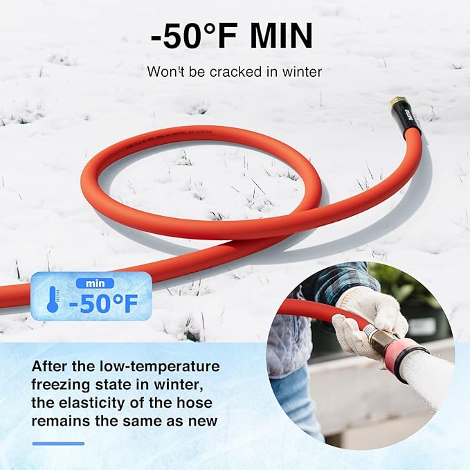 SPECILITE 5/8" Hot/Cold Short Leader Garden Water Hose 5 ft, -50℉-190℉, Flexible & Lightweight Rubber Pipes With 3/4" Brass Fittings for Yard, Outdoor, Farm, Red