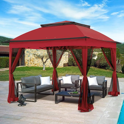 11x11 Outdoor Pop up Gazebo Tent with Mesh Walls for Patio, Lawn, Backyard and Deck, Red