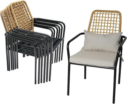7-Piece Patio Dining Set, 63" Rectangular Table with 4 Stackable and 2 Swivel Rattan Chairs, Gray Cushions