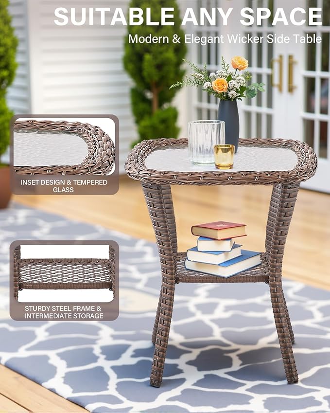 Belord 6" Thick Cushion Outdoor Swivel Rocker Patio Chairs Set of 2, Wicker 3 Piece Patio Bistro Set with Side Table and Comfort High Back Outdoor Patio Glider Chair - Brown Wicker/Beige Cushion