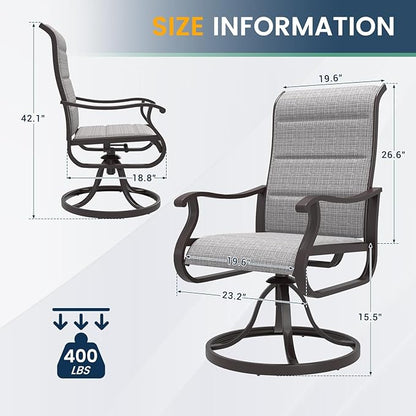 Amopatio Padded Patio Swivel Chairs Set of 6, Outdoor Dining Chairs with Ultra Soft Textilene High Back Seat & Metal Rocker Frame, for Backyard Deck Lawn Garden, Light Gray